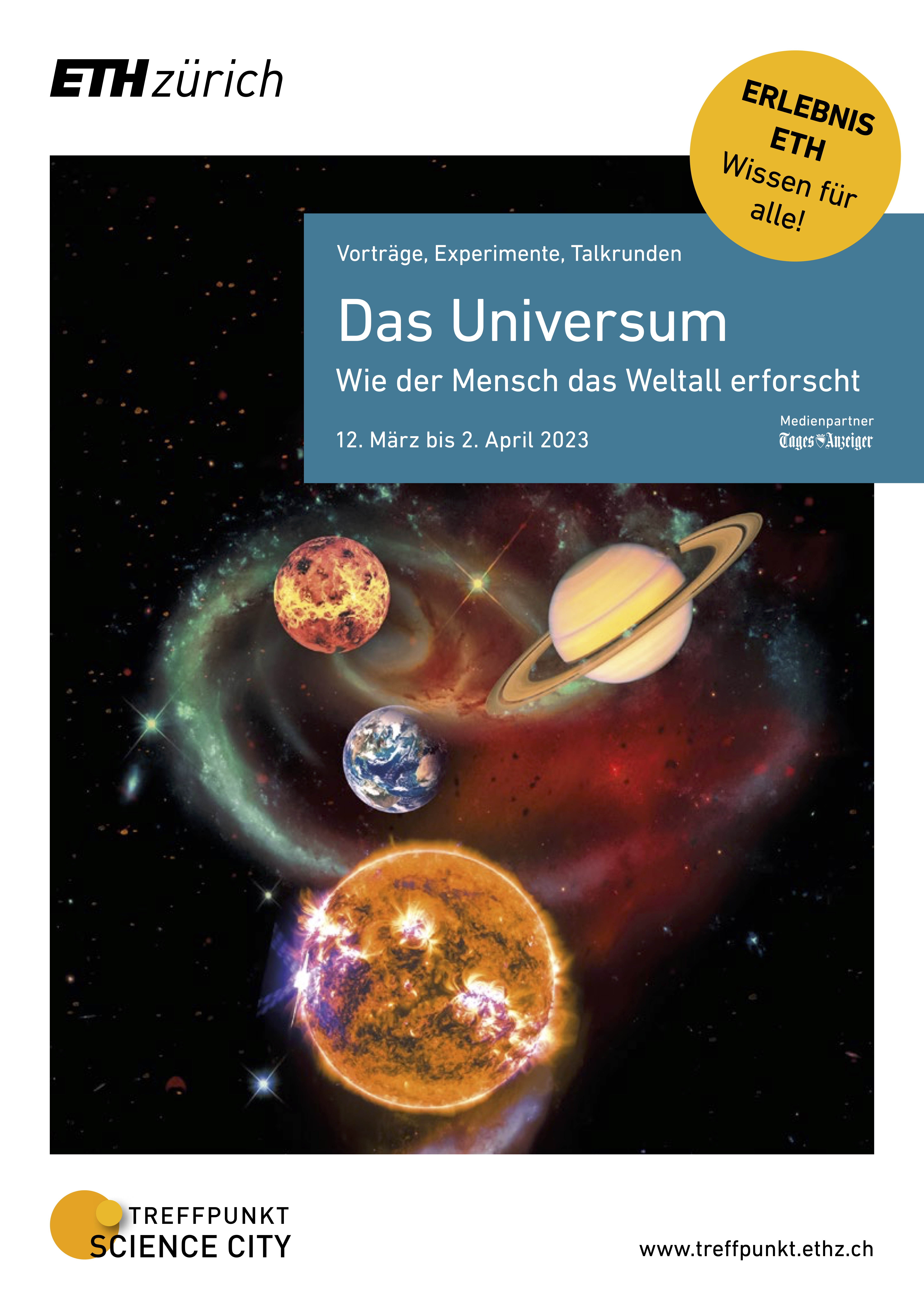 Flyer von Treff Punkt Science City: das Universum. 12 März - 2. April 2023